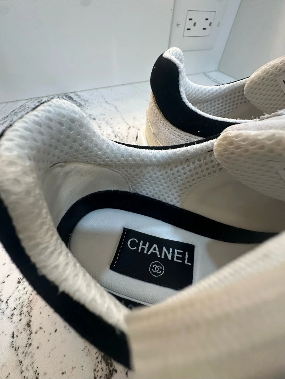 CHANEL White and Black Lace-Up Suede & Sneakers Size 39